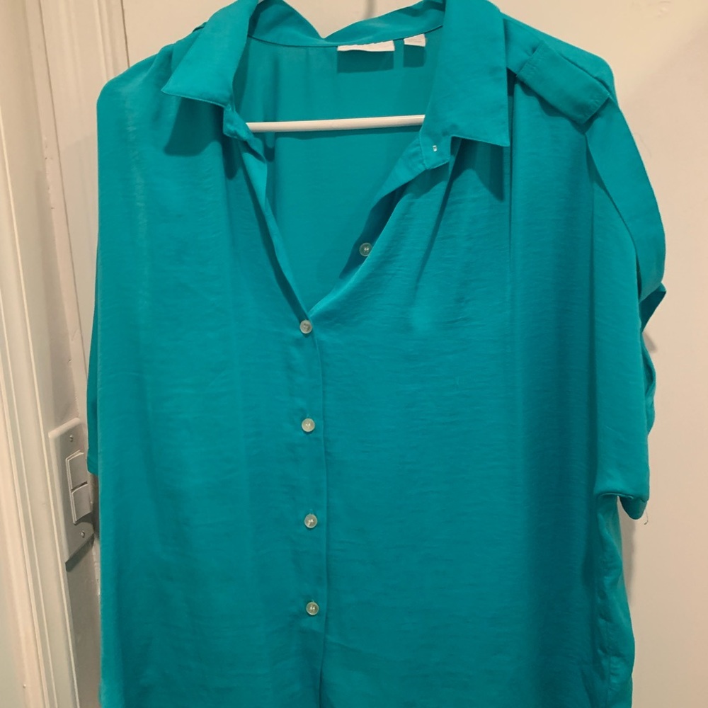 Teal, large short sleeve blouse